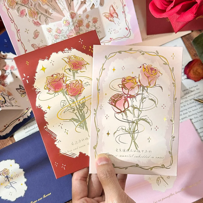 3D Pop-up Creative Card for Wife Friends Valentines Day Gift Wedding Greeting Card Birthday Flower Greeting with Envelope