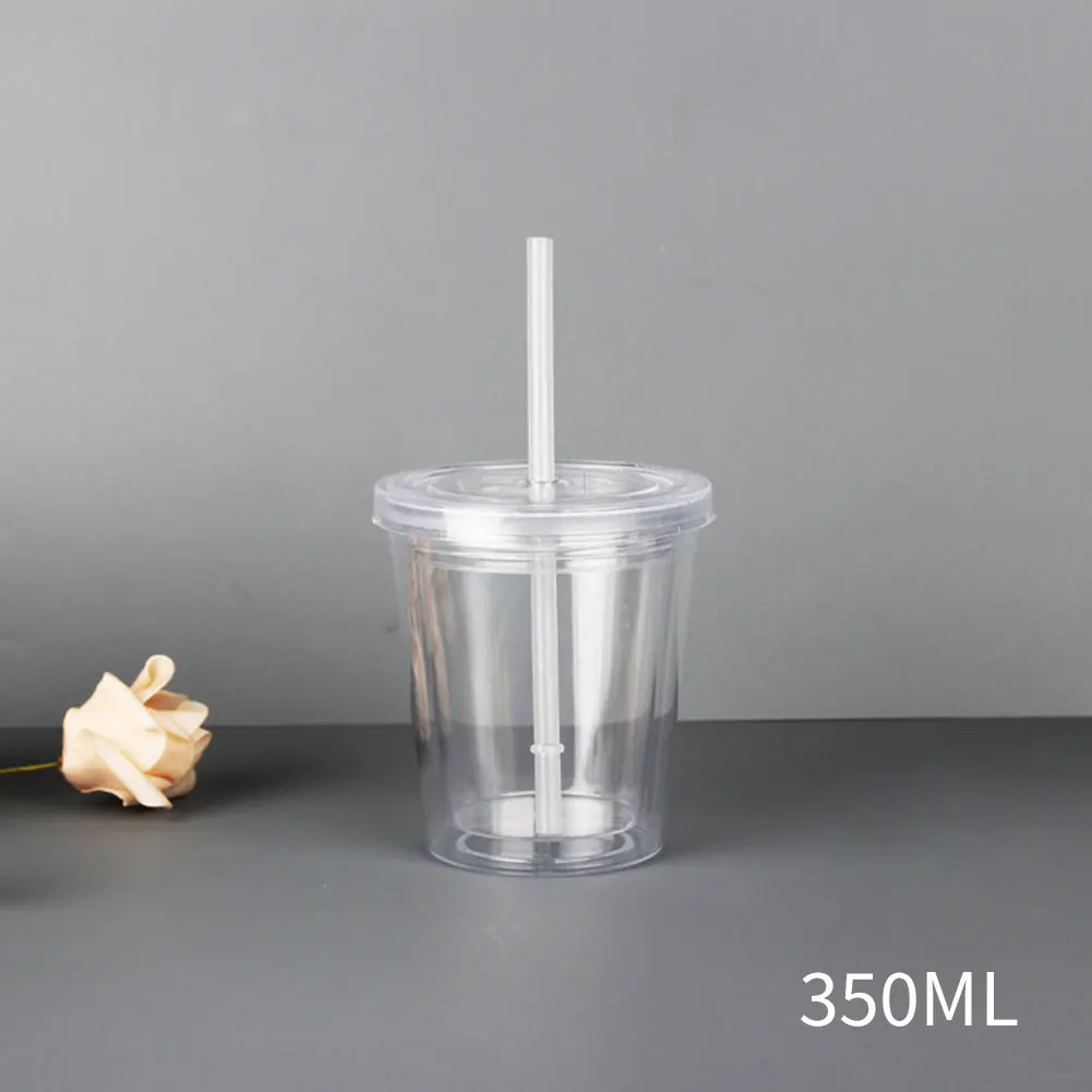 Description Picture 5 of item350/450/650ml Clear Tumbler With Straw Reusable Transparent Double-layer Water Bottle For Coffee Milk DIY Smoothie Cup Drinkware