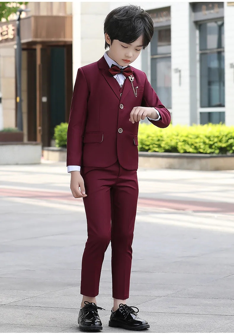 

Flower Boys Formal Blazer Suit Kids Jacket Vest Pants 3Pcs Wedding Tuxedo Set Children Prom Costume Performance Dress