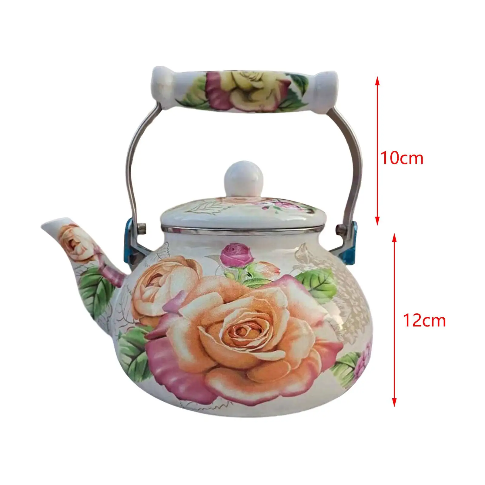 Enamel Tea Kettle with Handle Juice Jar Heat Resistant 2.5L Floral Enamel Pot for Tea Cold Water Household Restaurant Kitchen