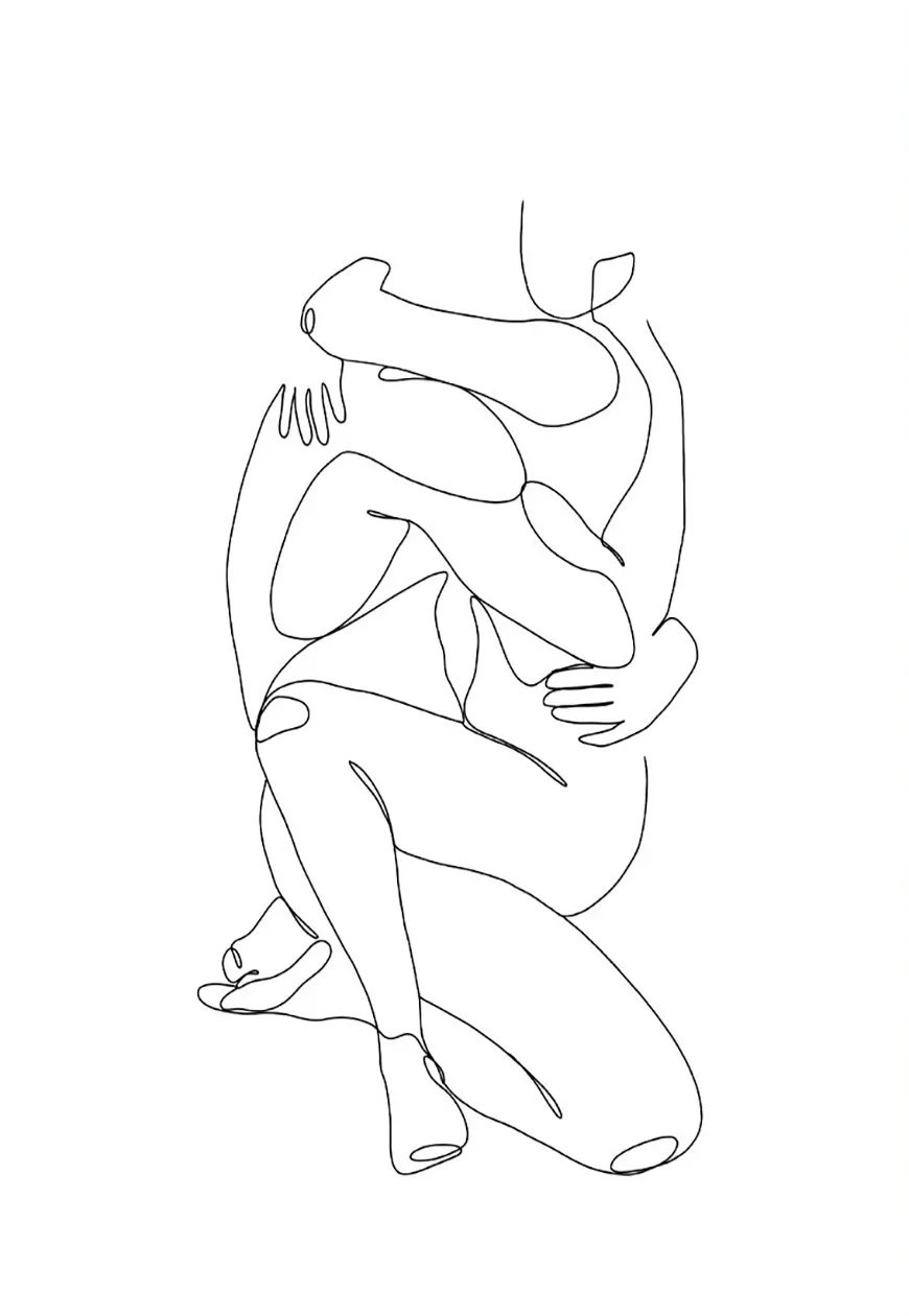 thumbnail image 1 of Póster abstracto de dibujo de una línea de pareja de amor, posturas especiales para hombre y mujer, pintura en lienzo, arte minimalista para pared, imagen para decoración del hogar, 1 of 5