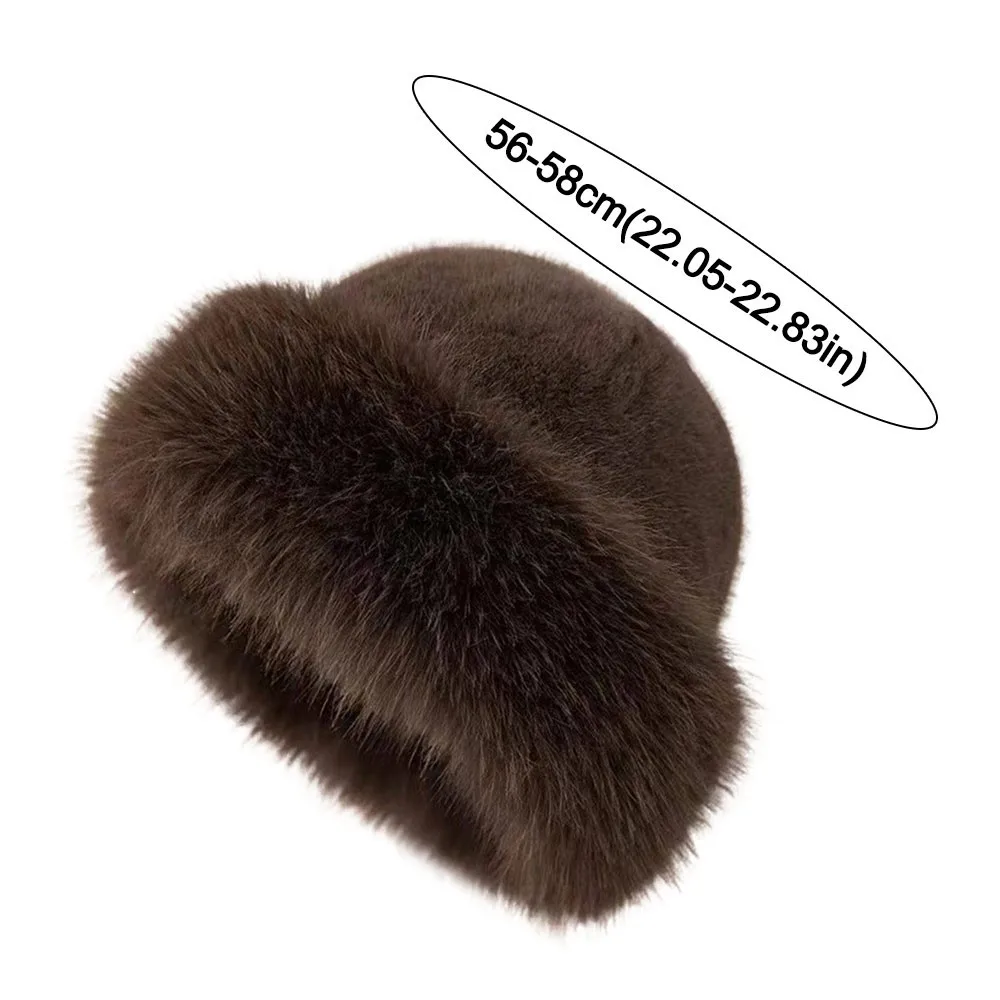 Fashion Headwear Fluffy Fur Winter Hat Solid Color Thicken Bucket Hat Cold Windproof Panama Cap Chrismas Gifts