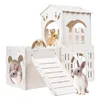 Large Rabbit House Wooden Bunny Castle with Indoor Rabbit Guinea Pig Cage Multistory Climbing Tower Sturdy Wooden Castle Small