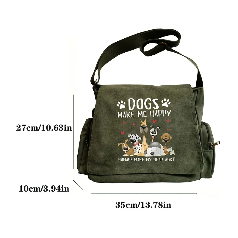 Large Capacity Women's Bag Retro Tote Shoulder Bag Dog Print Large Capacity Student's Crossbody Book Bag