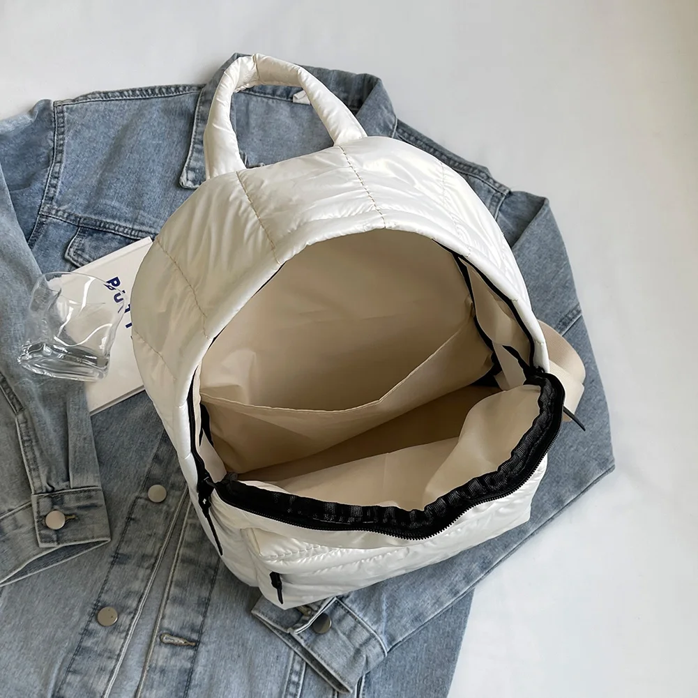 Puffer Backpack for Women Girls Cute School Bag for Teens Book Bags Cotton Padded Rucksack Puffy Travel Bag Multi Pocket Daypack