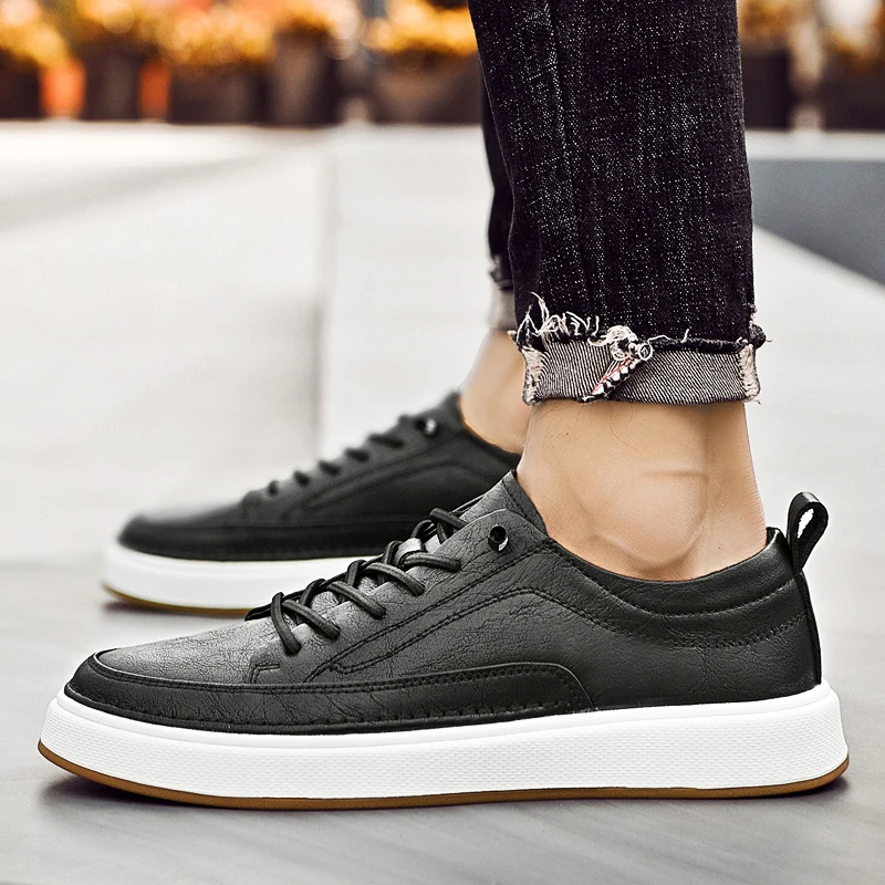 Autumn Men's New Comfortable Business Leather Board Shoes Fashion Brand Men Breathable Non Slip Low Cut Thick Soled Sports Shoes