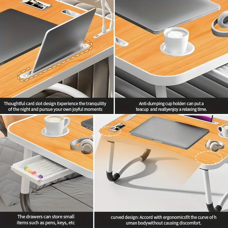 Ultra Large Portable Laptop Bed Table-Multi Functional Tray Holder with Cup Holder And Drawer-Stable Foldable Table