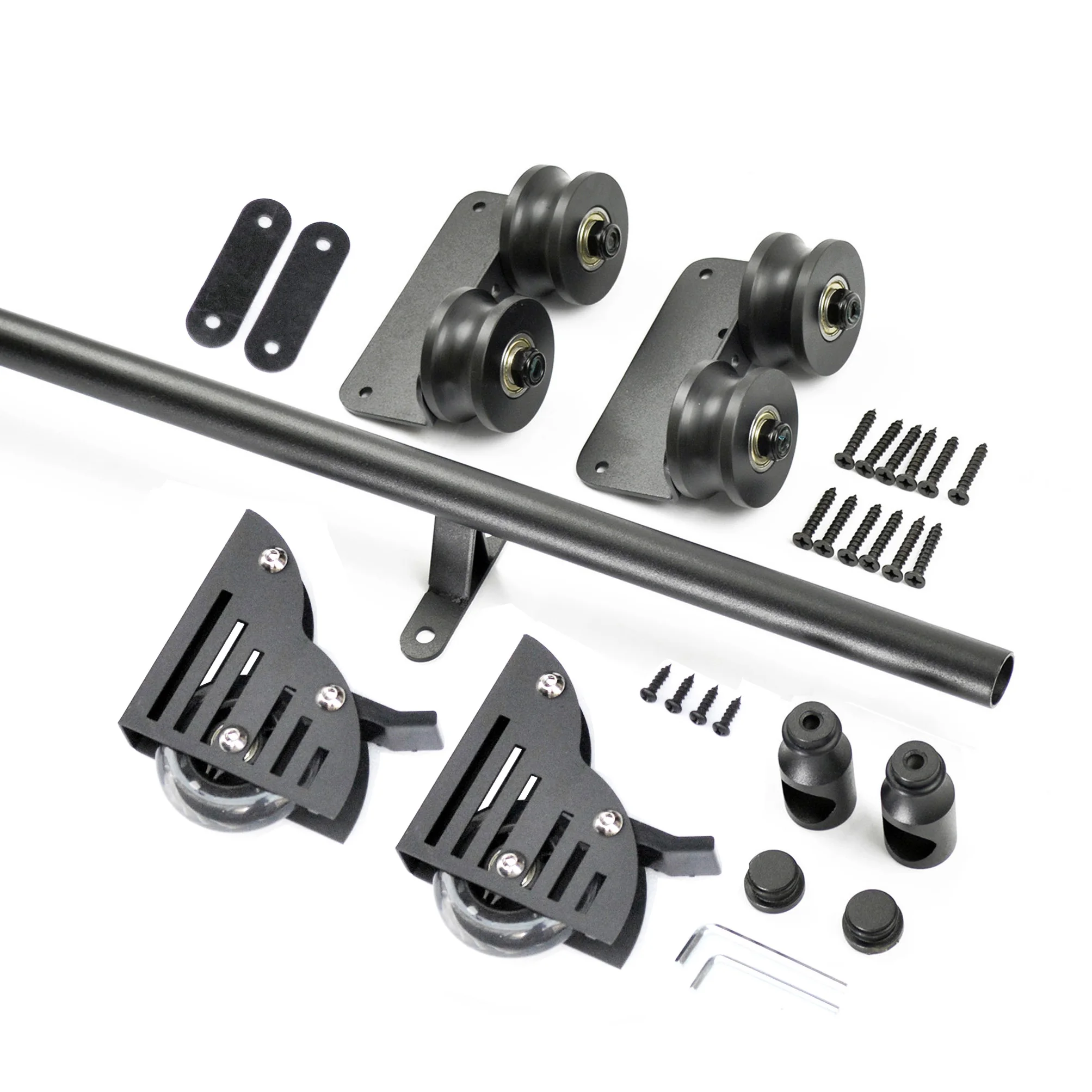 DIYHD 400cm Sliding Library Rolling Hardware Full Set Home Office Track Kit(No Ladder),Floor Roller with Brake