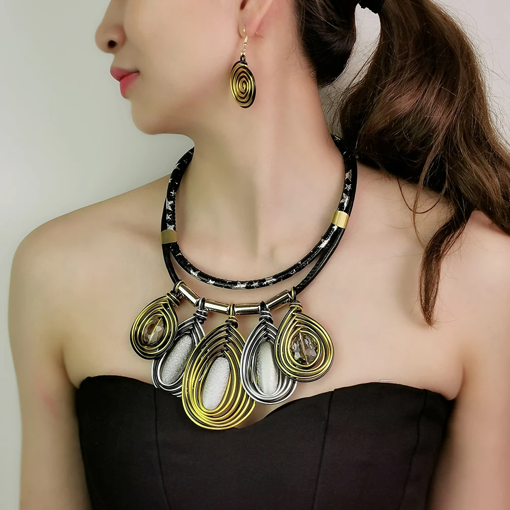 Fashion Jewelry Set For Women Bohemian Big Crystal Pendant