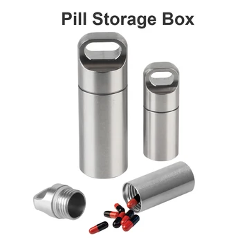 Stainless Steel S M L Pill Storage Box With Keychain Seal Rings Camping Firstaid Pendant Mini Medicine Case Waterproof Portable