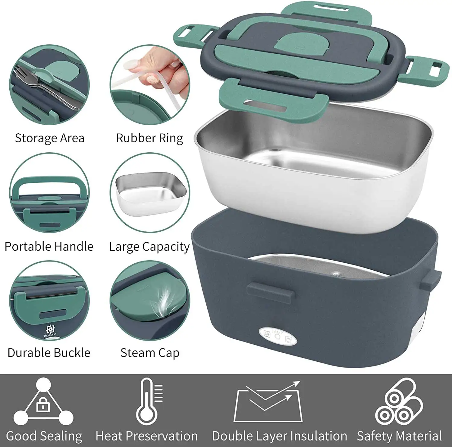 Portable Electric Lunch Box With Stainless Steel Container And