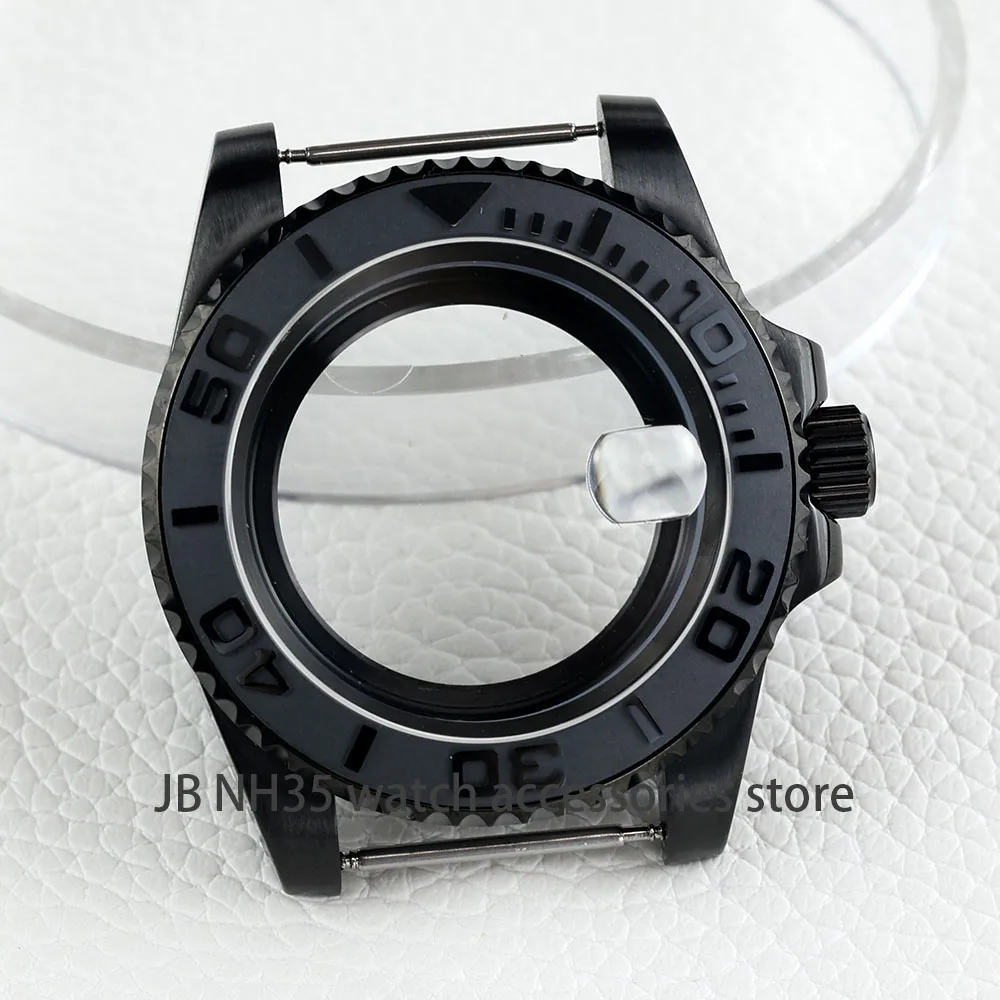 Luxury Black Stainless Steel Men's Watch Case with Sapphire Crystal - Yacht-Master Design, 40mm, Waterproof