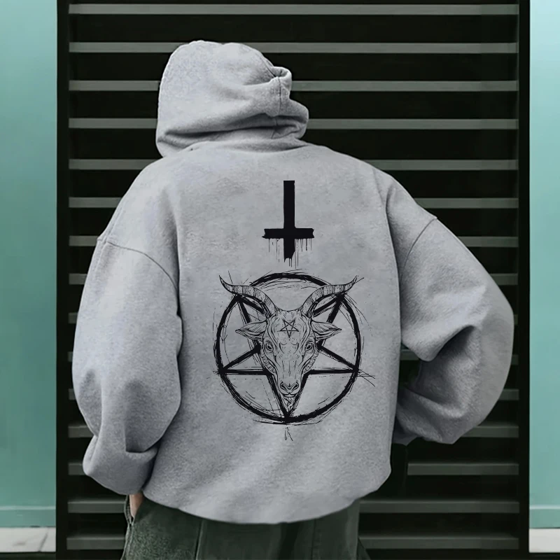 Dämonischer Druck Herren Hoodies 2025, Streetwear, Gothic, Satan, Sweatshirt, 666 Symbol, männlich, Herbst, Winter, Pullover, lässig, Top, Trainingsanzug – Detail 3