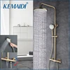 KEMAIDI Brushed Gold Thermostatic Shower System with Tub Spout  3-Functional Exposed Shower Faucet Mixer Fixtures Wall Mounted 1