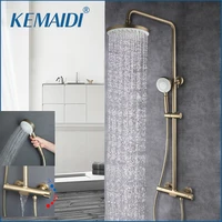 KEMAIDI Brushed Gold Thermostatic Shower System with Tub Spout  3-Functional Exposed Shower Faucet Mixer Fixtures Wall Mounted 1