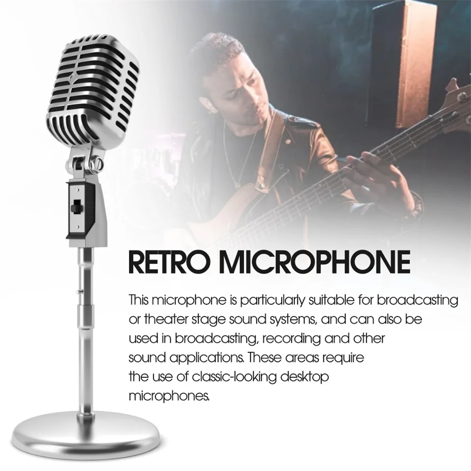 dynamic microphone Metal Vintage Microphone for SHURE 55SH Simulation Classic Retro Dynamic Vocal Mic Universal Stand for Live Performance Karaoke headset with mic