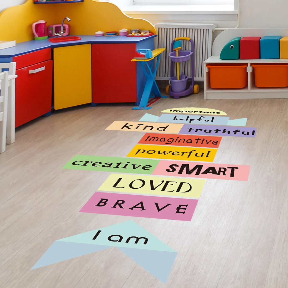 Kids Room Floor Sticker Multicolor Shapes Alphabet PVC Wall Decals Stickers for Nursery Room Playroom Kindergarten Decor