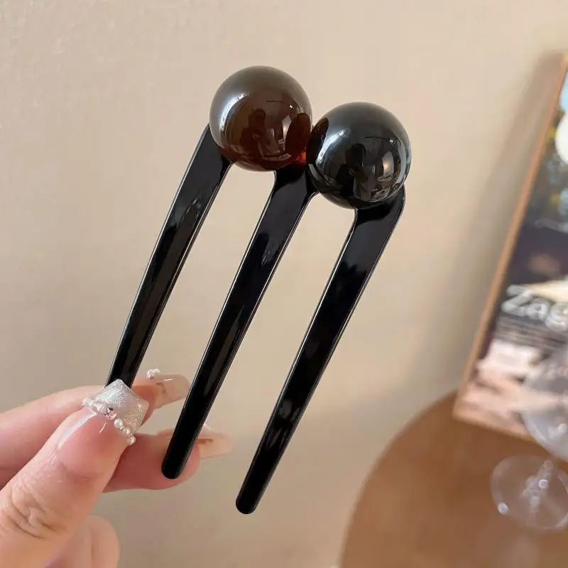 Französische Twist Perlen Haarstab Haarspange Acetat U-förmige Haargabel Haarnadel Schildkröte Frauen Haarknoten Kamm Haarschmuck – Detail 8