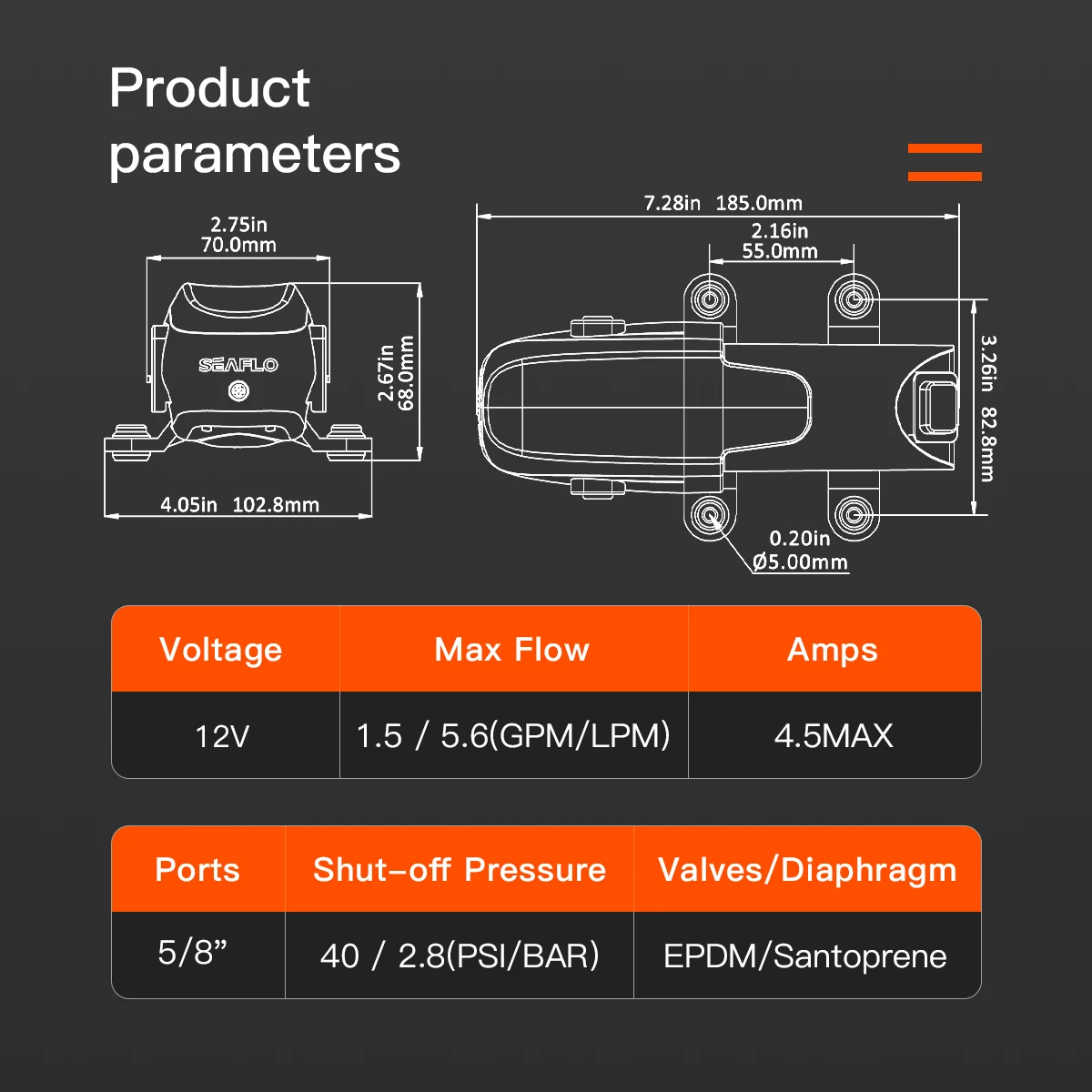 SEAFLO 12V 23A Series 40 PSI Automatic Marine Water Pump Marine Water Diaphragm Pump Self Priming Electric Boat Beer RV Caravan High Pressure