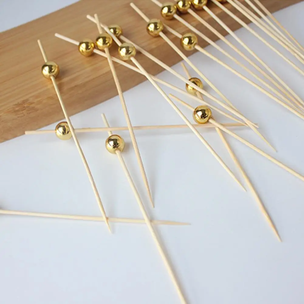Plastic Fruit Skewers, Party Supplies, 100/25Pcs, Gold Pearl, Cocktail Picks, Food Fruit Picks, Wedding Party, Disposable, Cake Dessert, Cocktail Sticks, Toothpick