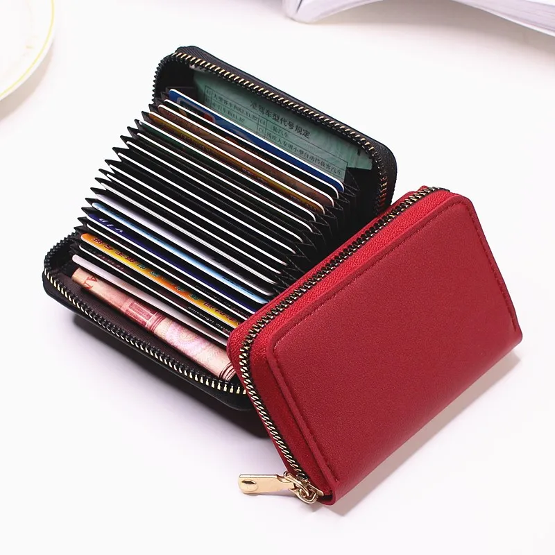 Business Card Holder Wallet Women/men Gray Bank/ID/Credit Card Holder 20 Bits Card Wallet PU Leather Protects Case Coin Purse