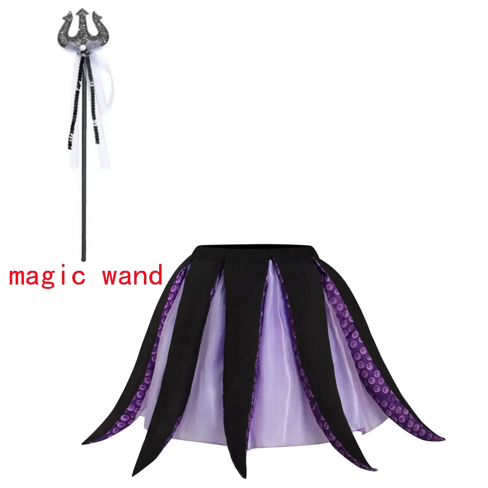 Costume da Ursula per Donna Adulta, Cosplay Sirenetta, Abito da Strega Marina con Tentacoli di Polpo, Maglietta e Gonna per Feste di Carnevale - immagine 5
