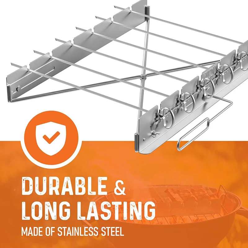 Stainless Steel BBQ Skewer Rack Holder Stand Anti-Stick Kebab Set for Outdoor Camping Picnic