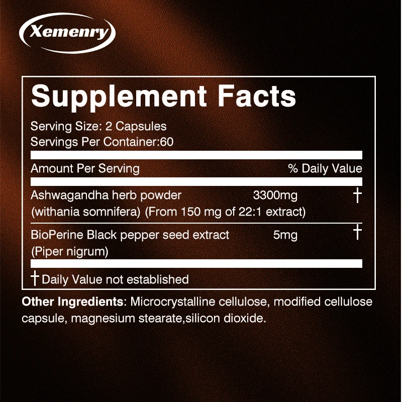 Ashwagandha Supplement Ashwagandha Extract 3300 Mg + Black Pepper Extract 5 Mg