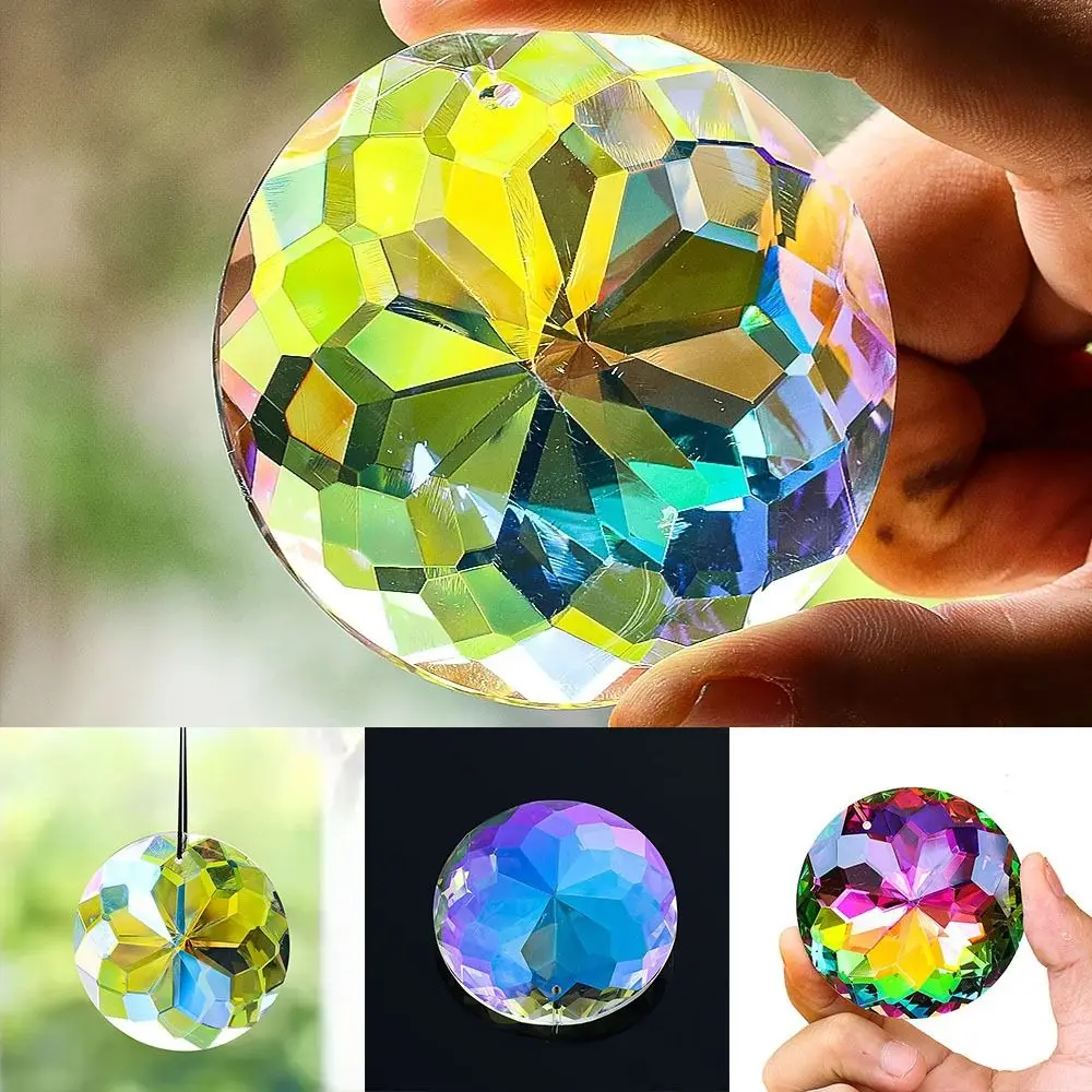 레인보우 캐처 60MM 만다라 선캐쳐 투명 원형 만다라 크리스탈 펜던트 DIY 공예 꽃 모양 크리스탈 프리즘 정원