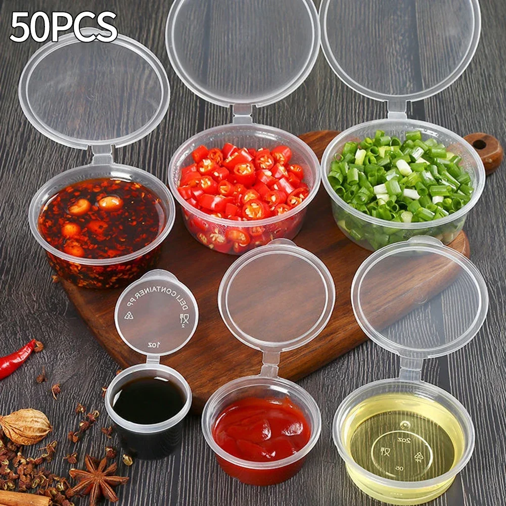 50PCS With Lids Kitchen Organizer Disposable Sauce Pot Food Small Sauce Container Boxes Plastic Clear Chutney Chili Sauce 4