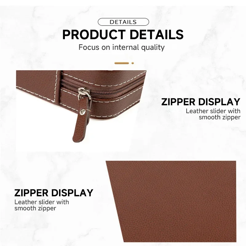 Watch Box Storage Case Display 2/4/8 Slots Dustproof Embedded Zipper Portable PU Leather for Trips and Gifts