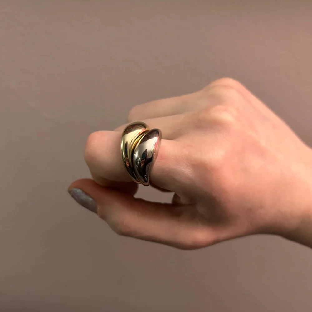 Punk Waterproof Waterdrop Ring Set for Lovers Polished Chunky Twist Dome Water Droplet Rings Couple Retro Jewelry Gift Anillos