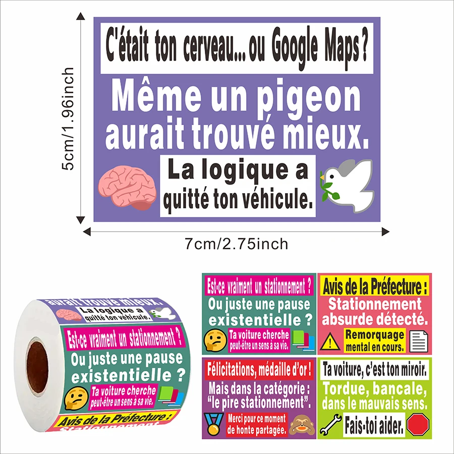 Funny French Parking Warning Stickers 150 Pcs Matte Finish 7x5cm/2.75x1.57 Inch Humorous Car Reminder Labels