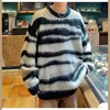 Vintage American Style Knitted Top Sweater For Men And Women Casual Crew Neck Bar Stripe Autumn Winter Angora Wool Top Stock Ava