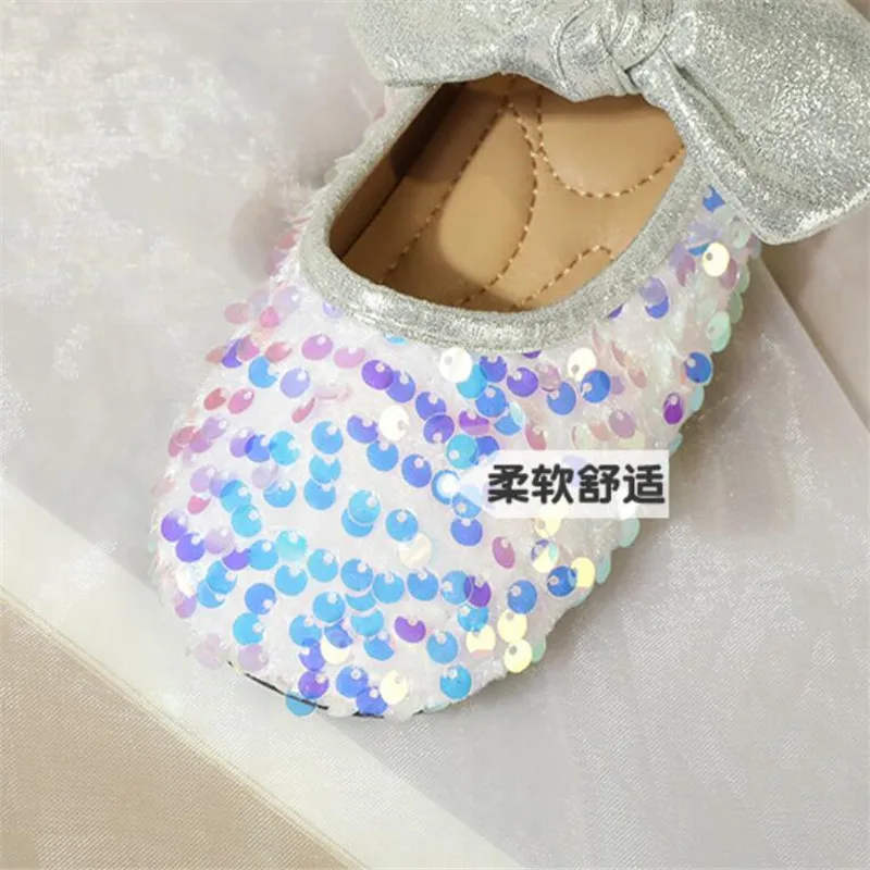 Red Sequins Girls' Princess Shoes Children's soft sole Dance Shoes Kids Flats Single Children's Walk Show Performance