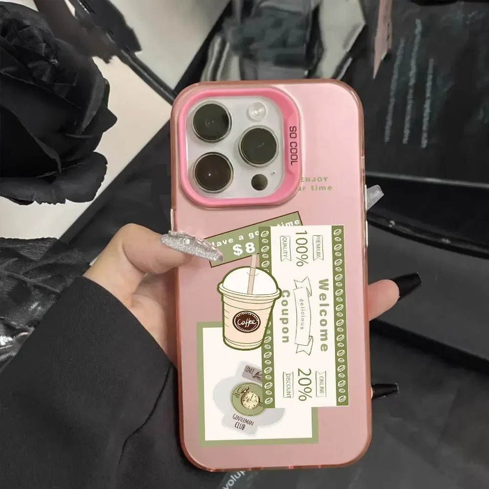 Trendy Luxury Silver Matte Shockproof Phone Case with Coffee Label Design