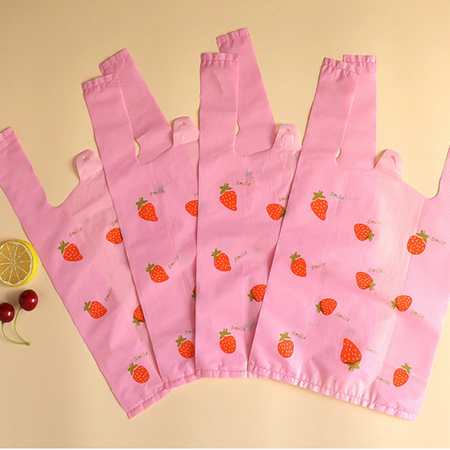 Chic Pink Strawberry Design Gift Bag - Versatile Hand-Carry Packaging