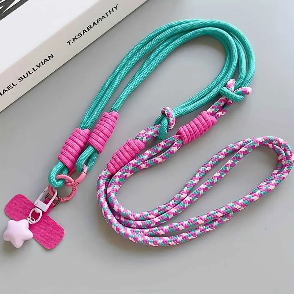 Versatile Two-Color Crossbody Phone Lanyard with Star Pendant - Adjustable Anti-Theft Hand-Woven Nylon Strap for Outdoor Travel and Everyday Use