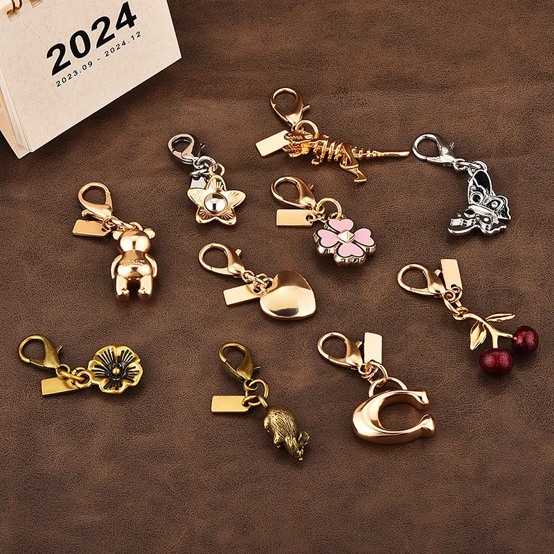 Keychain Handbag Decoration Car Key Pendant Cherry Golden Bear Keyring Backpack Jewelry Accessories Surprise Gifts