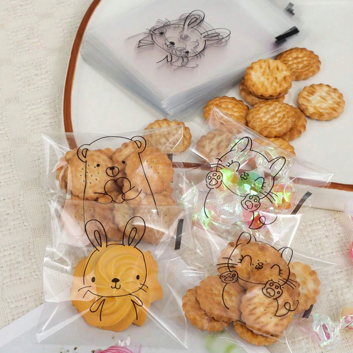 100PCS Transparent Self-adhesive Candy Gift Bags