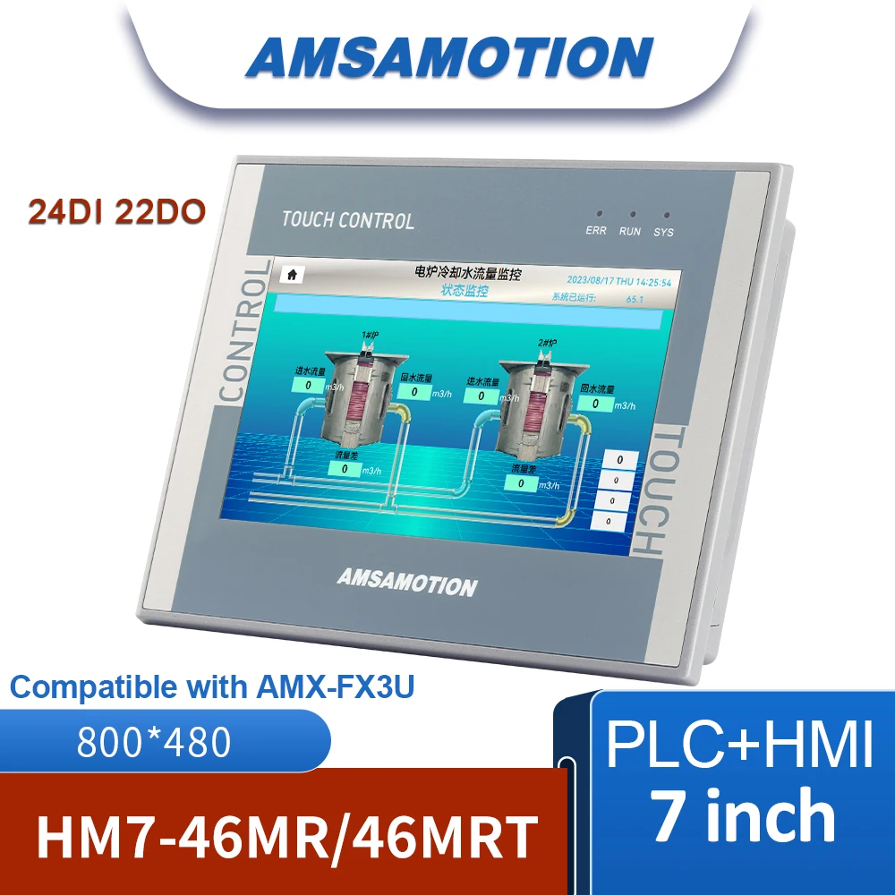 AMSAMOTION HMI PLC 올인원 머신 교체 AMX-FX3U, 미쓰비시 FX RS485 GX용 이더넷 터치 스크린, MT070IE 24I 22O, 7 인치