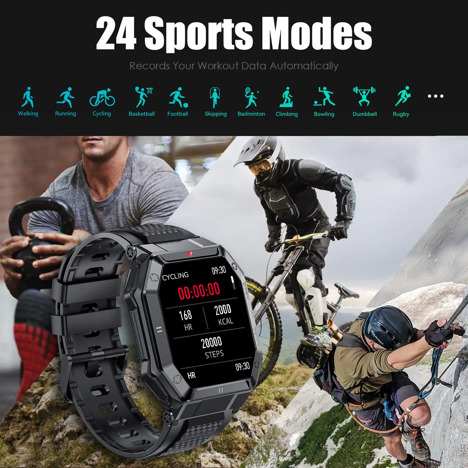 Military Smart Watch for Men (Call Receive/Dial) with LED Flashlight, 1.45  HD Outdoor Tactical Rugged Smartwatch, Sports Fitness Tracker Watch with