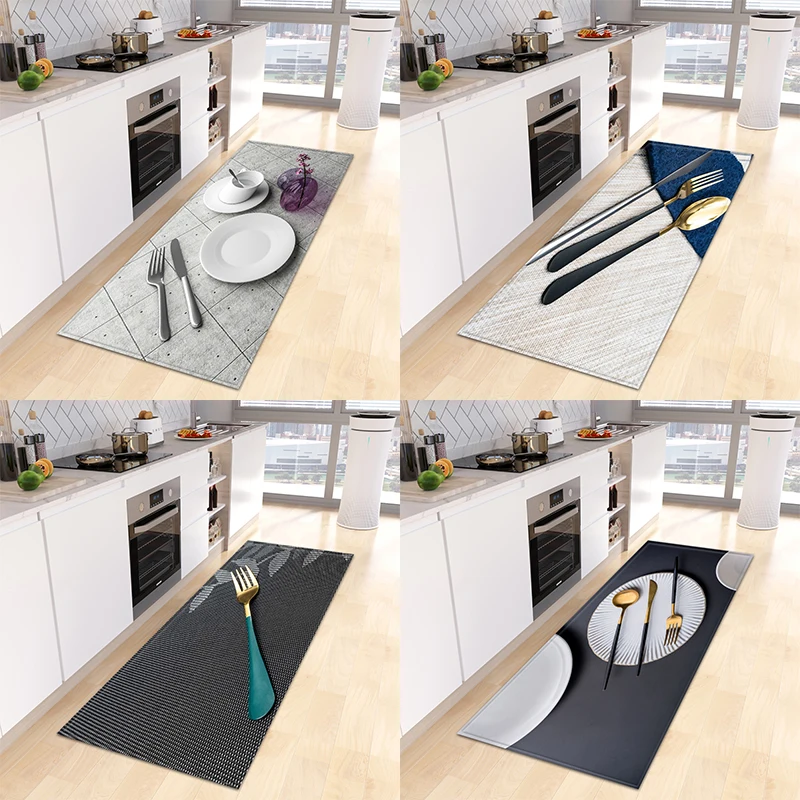 

Tableware Printing Kitchen Mats Entrance Door Floor Decoration Rugs Non-slip Home