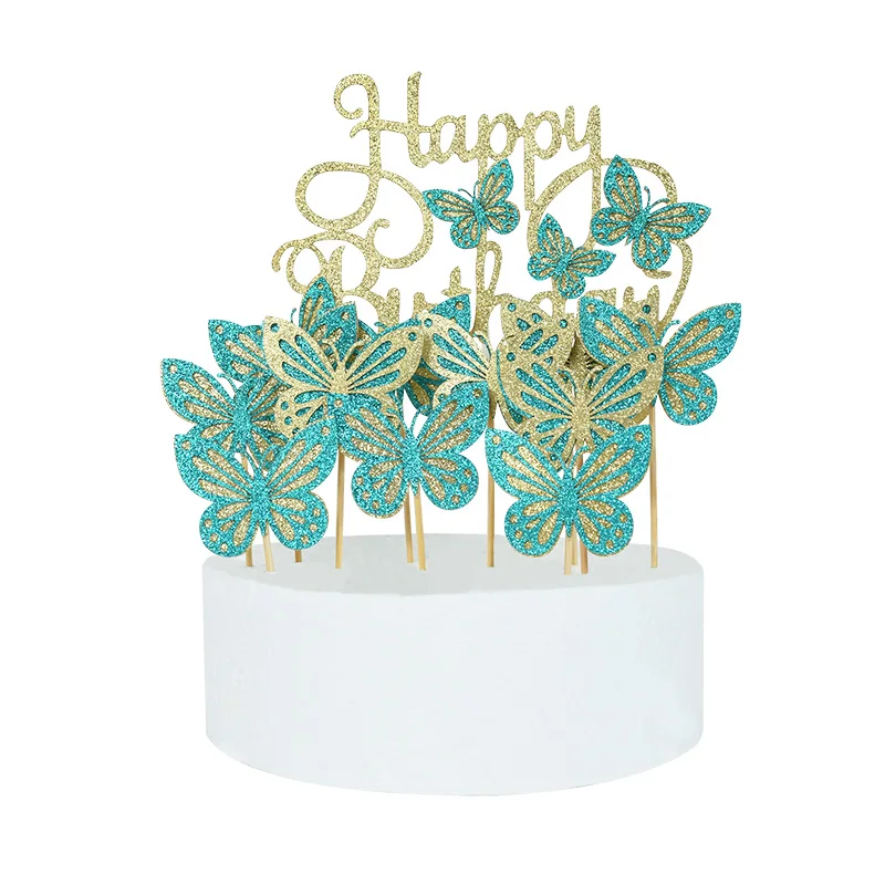 

13pcs/set Happy Birthday Butterfly Cake Topper Birthday Party Baby Shower Dessert DIY Decorative Accessories Cupcake Insert Card