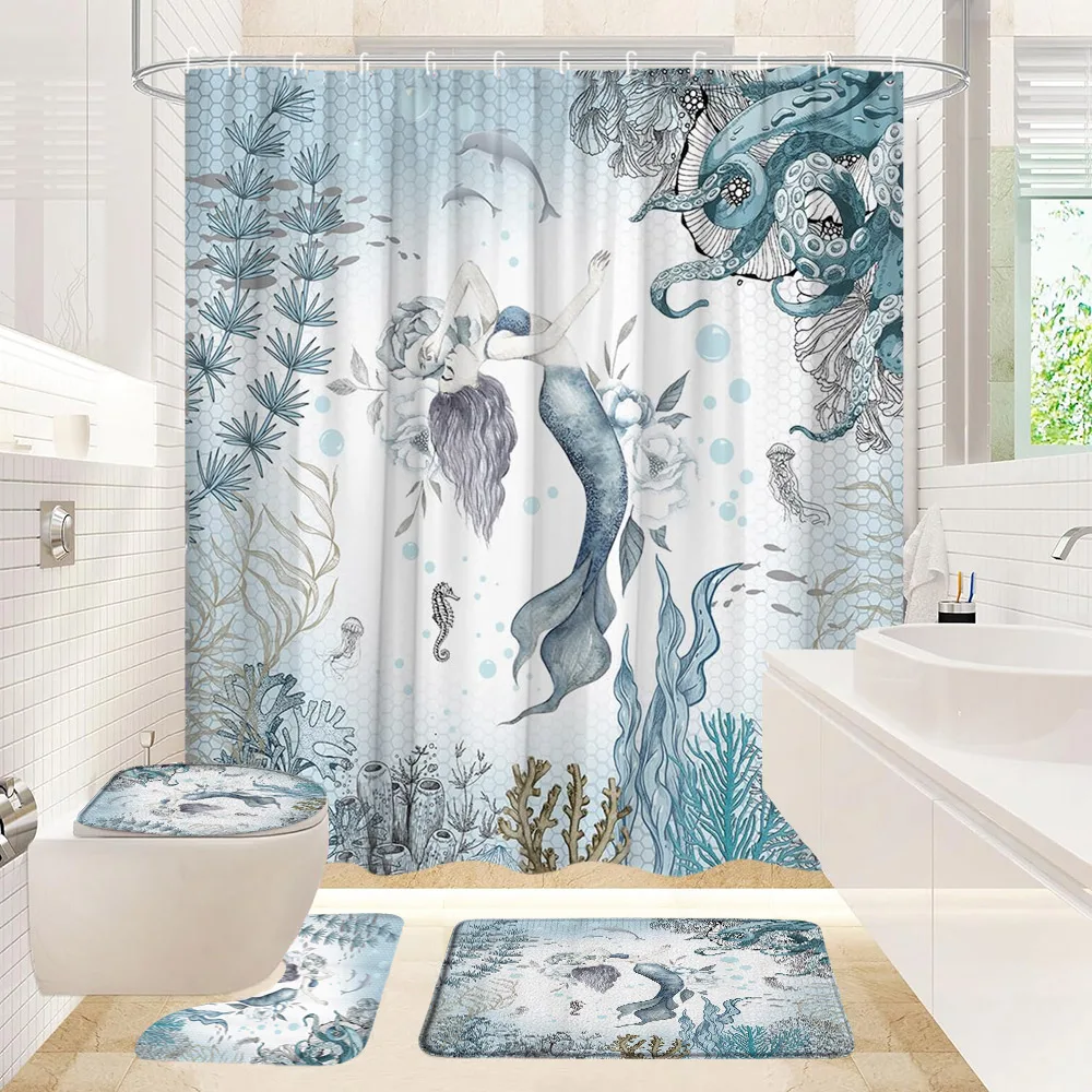 

Занавеска для душа с морской черепашкой, 4 шт.