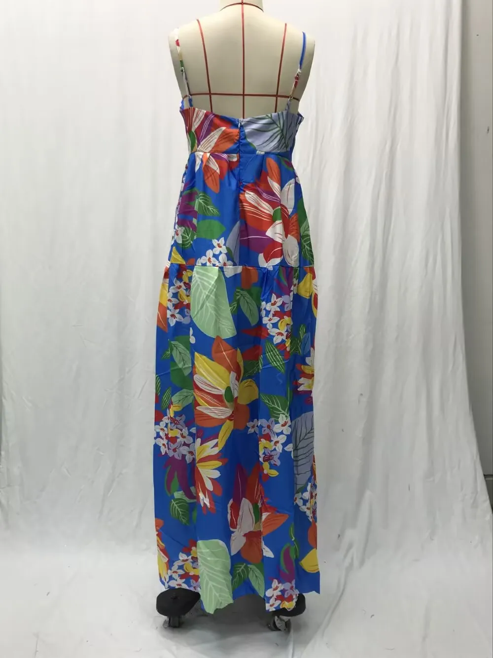 Color Flower Print Spaghetti Strap Evening Dresses Women Temperament Sexy V-neck Backless Beach Vacation Party Long Dress Female