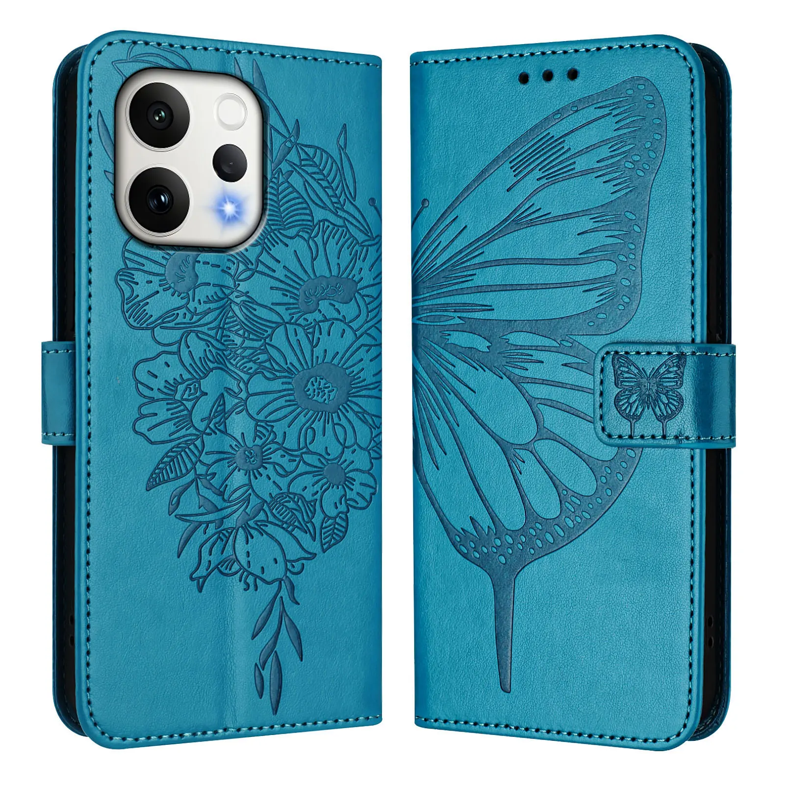 Elegant Leather Flip Wallet Phone Case with Embossed Design and Card Slot