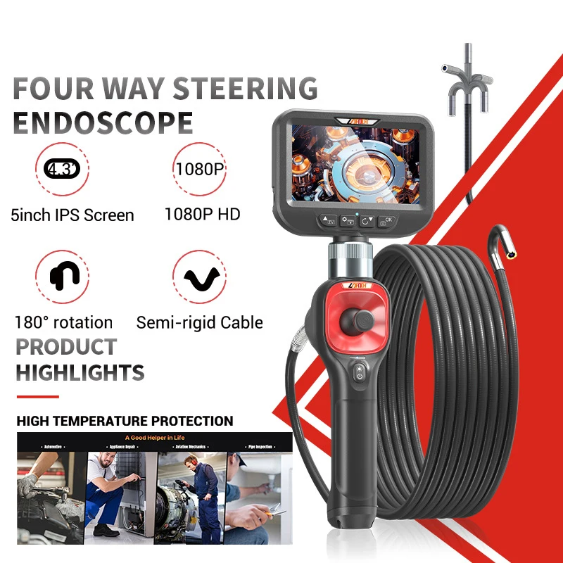 

360° Articulating Borescope IP67 4.3 Inch IPS Screen 6.2mm Lens 4 Way Steering Automotive Endoscope Inspection Camera