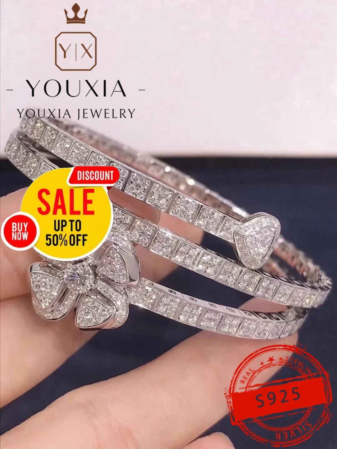 Hot Selling European and American s925 Silver simple party fashion Shiny Luxury Jewelry bracelet for women Halloween Gift punk