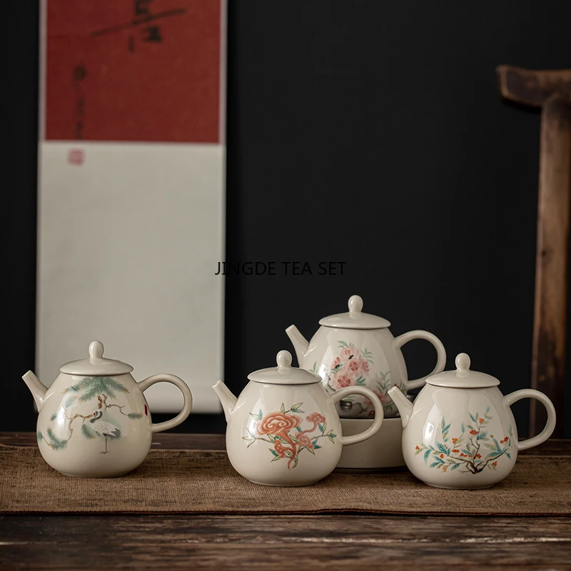 230ml Chinese traditional ceramic teapot hand-painted flower pattern home water kettle travel portable tea set